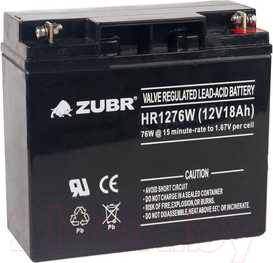 Изображение товара Аккумуляторная батарея Zubr HR1276W 12V/18Ah