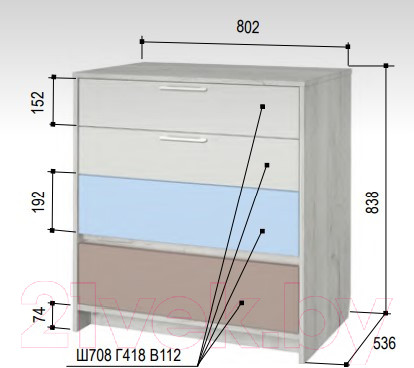Изображение товара Комод Аквилон Зефир №9.1 800 (дуб эльза/голубой)