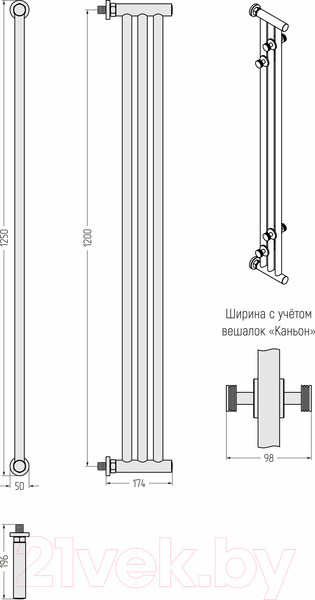 Изображение товара Полотенцесушитель водяной Сунержа Хорда 120x19.5 / 30-4124-1200