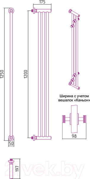 Изображение товара Полотенцесушитель водяной Сунержа Хорда 120x19.5 / 31-4124-1200