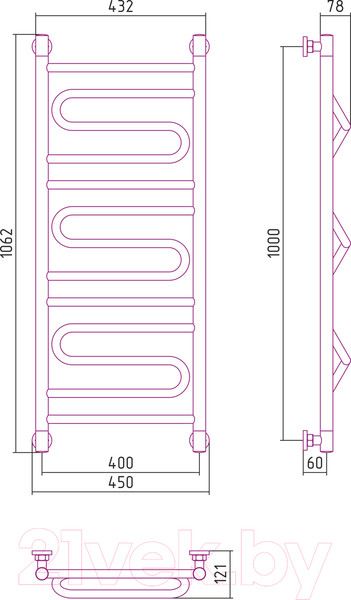 Изображение товара Полотенцесушитель водяной Сунержа Элегия+ 100x40 / 00-0205-1040