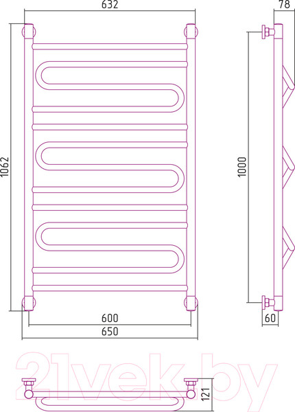 Изображение товара Полотенцесушитель водяной Сунержа Элегия+ 100x60 / 00-0205-1060
