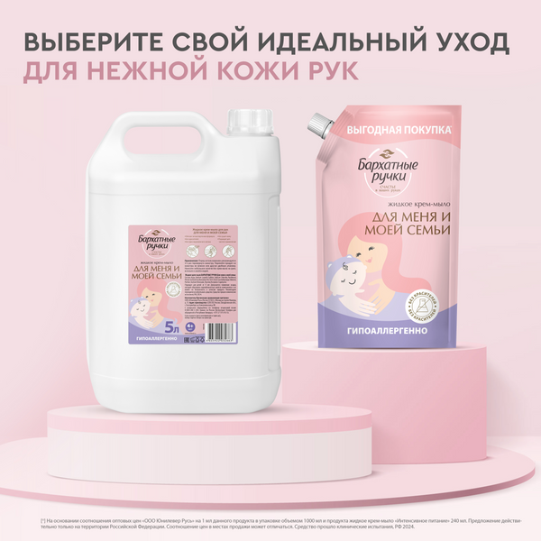 Изображение товара Мыло жидкое Бархатные ручки Для меня и моей семьи (1л)