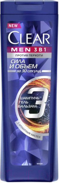 Изображение товара Шампунь-гель для душа Clear Men Сила и объем 3в1 (400мл)
