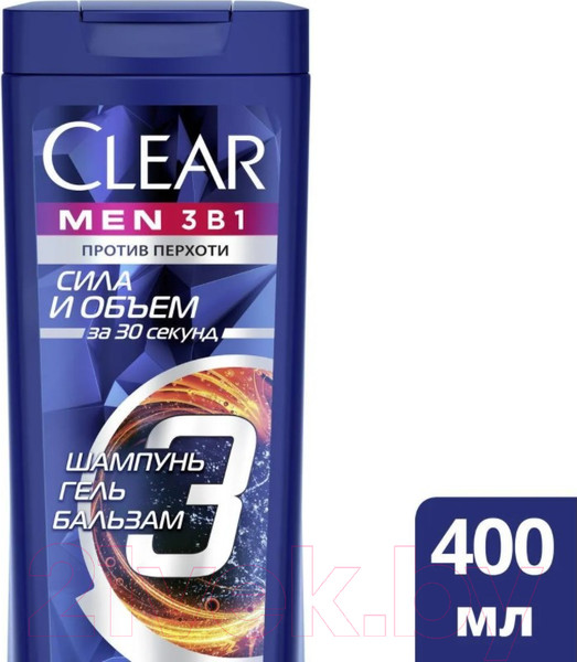 Изображение товара Шампунь-гель для душа Clear Men Сила и объем 3в1 (400мл)