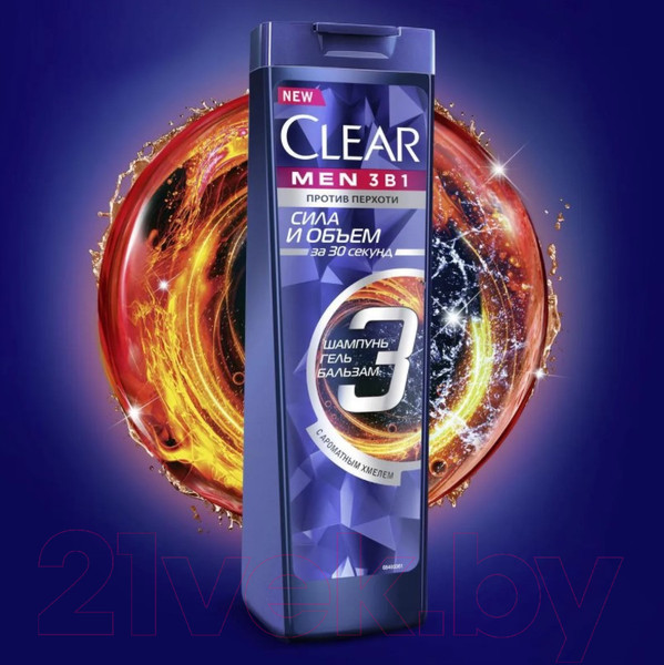 Изображение товара Шампунь-гель для душа Clear Men Сила и объем 3в1 (400мл)