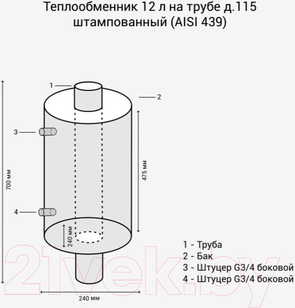 Изображение товара Теплообменник на трубу дымохода Везувий 12л D115мм