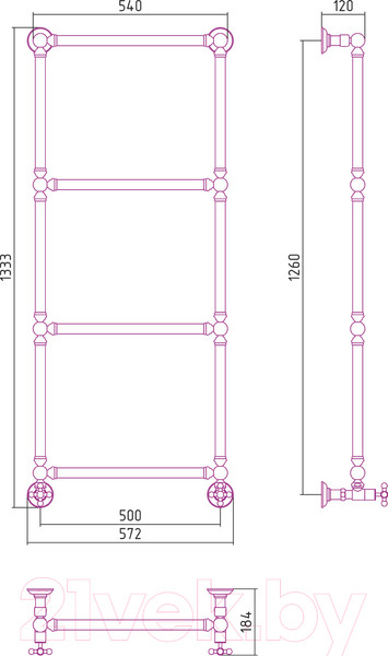 Изображение товара Полотенцесушитель водяной Сунержа Ренессанс 1304 126x50 / 00-0280-1250