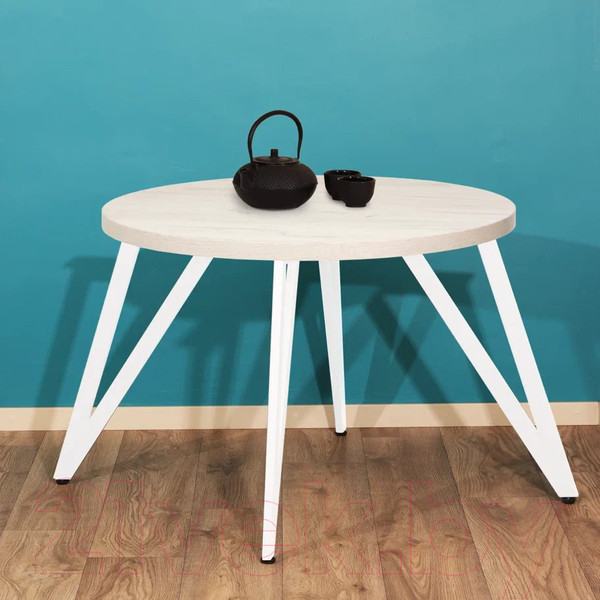 Изображение товара Обеденный стол Millwood Женева 2 Л D90 / 90x90x75 (дуб белый Craft/металл белый)