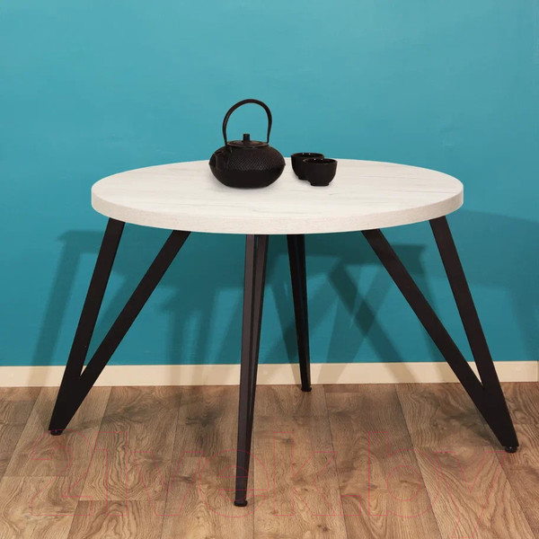 Изображение товара Обеденный стол Millwood Женева 2 Л D90 / 90x90x75 (дуб белый Craft/металл черный)