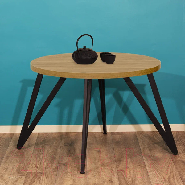 Изображение товара Обеденный стол Millwood Женева 2 Л D90 / 90x90x75 (дуб золотой Craft/металл черный)