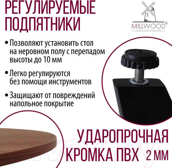 Изображение товара Обеденный стол Millwood Женева 2 Л D90 / 90x90x75 (дуб табачный Craft/металл черный)