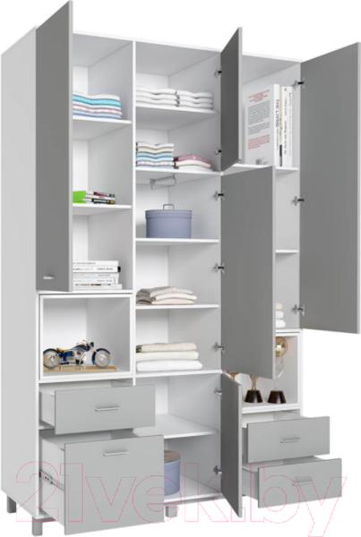 Изображение товара Шкаф Polini Kids Mirum 2335 трехсекционный / 0002121.146 (белый/серый)