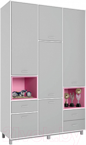 Изображение товара Шкаф Polini Kids Mirum 2335 трехсекционный / 0002121.149 (белый/серый/розовый)
