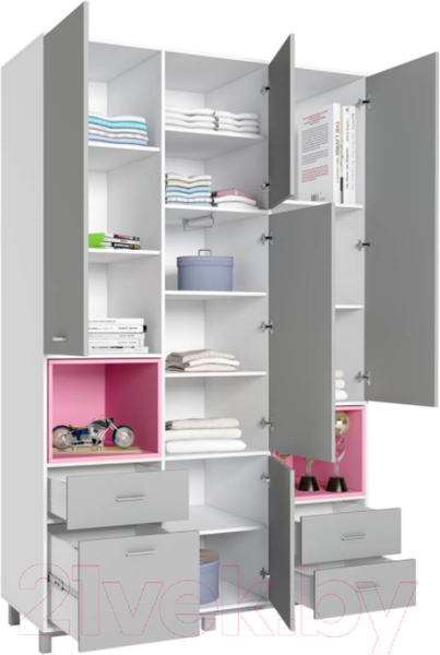 Изображение товара Шкаф Polini Kids Mirum 2335 трехсекционный / 0002121.149 (белый/серый/розовый)