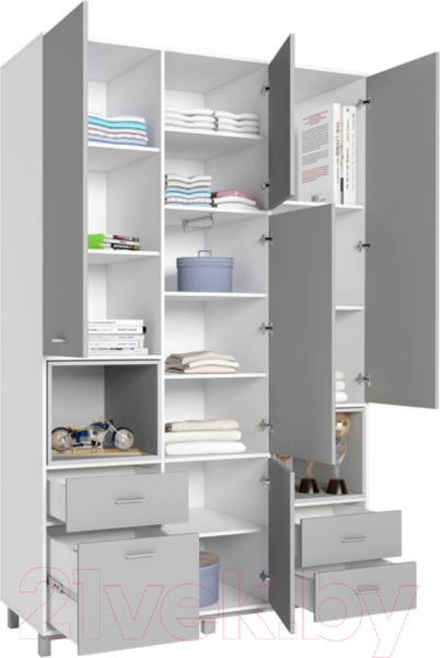 Изображение товара Шкаф Polini Kids Mirum 2335 трехсекционный / 0002121.150 (белый/серый)