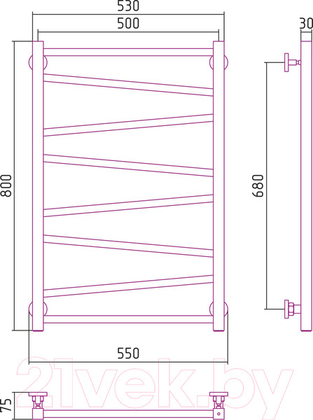 Изображение товара Полотенцесушитель водяной Сунержа Сирокко 80x50 / 30-0253-8050