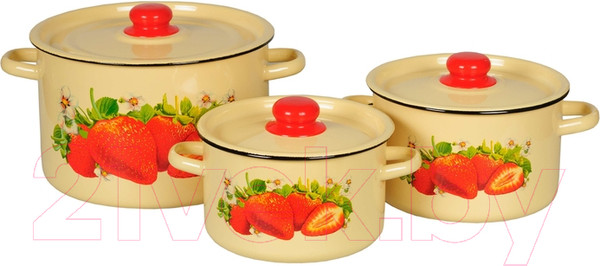 Изображение товара Набор кастрюль СтальЭмаль Клубника садовая 1с112