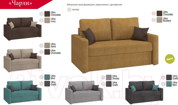 Изображение товара Диван Аквилон Чарли (ультра графит/ультра минт)