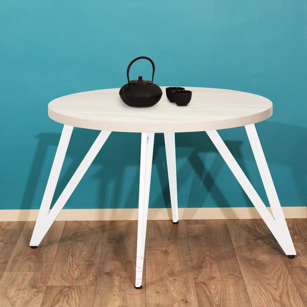 Изображение товара Обеденный стол Millwood Женева 2 Л D100 / 100x100x75 (дуб белый Craft/металл белый)