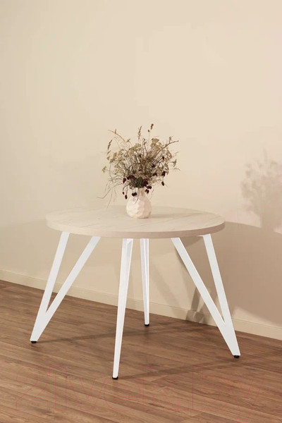 Изображение товара Обеденный стол Millwood Женева 2 Л D100 / 100x100x75 (дуб белый Craft/металл белый)