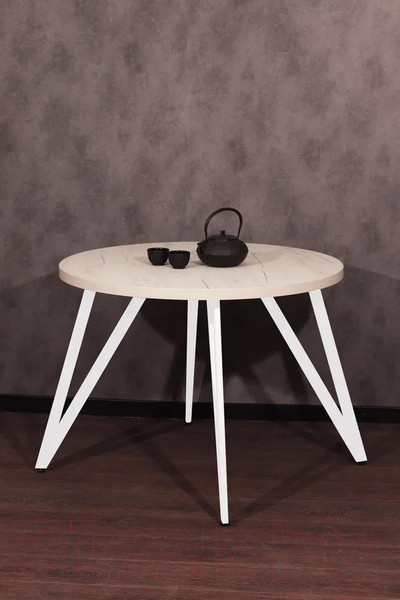 Изображение товара Обеденный стол Millwood Женева 2 Л D100 / 100x100x75 (дуб белый Craft/металл белый)