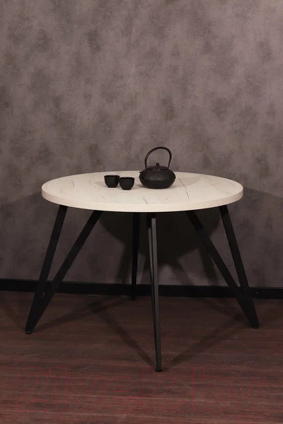 Изображение товара Обеденный стол Millwood Женева 2 Л D100 / 100x100x75 (дуб белый Craft/металл черный)