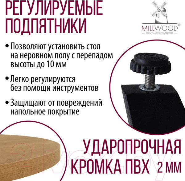 Изображение товара Обеденный стол Millwood Женева 2 Л D100 / 100x100x75 (дуб золотой Craft/металл черный)