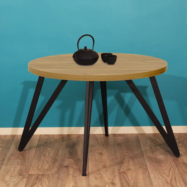 Изображение товара Обеденный стол Millwood Женева 2 Л D100 / 100x100x75 (дуб золотой Craft/металл черный)