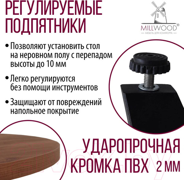 Изображение товара Обеденный стол Millwood Женева 2 Л D100 / 100x100x75 (дуб табачный Craft/металл черный)
