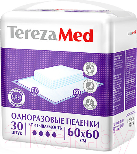 Изображение товара Набор пеленок одноразовых впитывающих Tereza Med Впитывающие Super 60x60 (30шт)