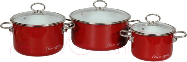 Изображение товара Набор кастрюль СтальЭмаль Bon Appetit 8DB135S (вишневый)