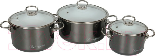 Изображение товара Набор кастрюль СтальЭмаль Bon Appetit 8DB135S (мокрый асфальт)