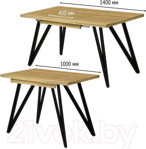 Изображение товара Обеденный стол Millwood Женева 3 Л раздвижной 100-140x60x76 (дуб золотой Craft/металл черный)