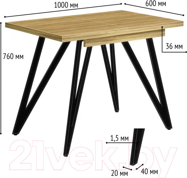 Изображение товара Обеденный стол Millwood Женева 3 Л раздвижной 100-140x60x76 (дуб золотой Craft/металл черный)