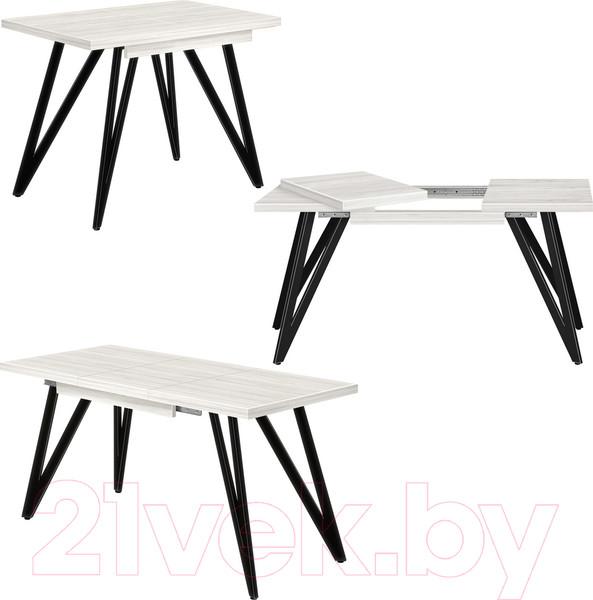 Изображение товара Обеденный стол Millwood Женева 3 Л раздвижной 100-140x60x76 (дуб белый Craft/металл черный)