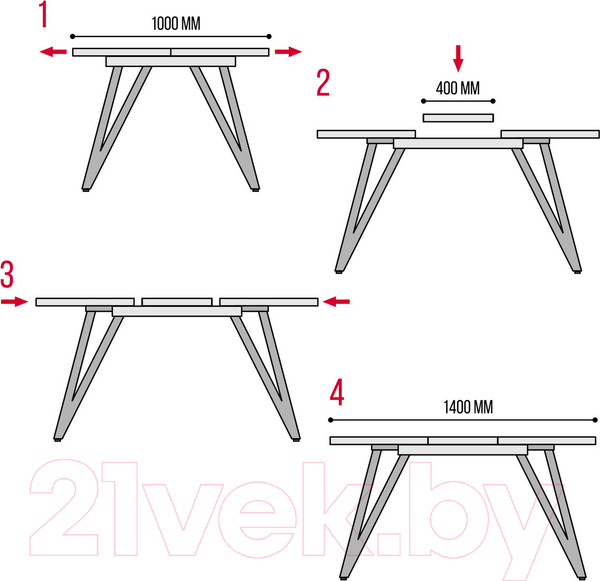 Изображение товара Обеденный стол Millwood Женева 3 Л раздвижной 100-140x60x76 (дуб белый Craft/металл черный)