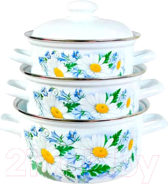 Изображение товара Набор кастрюль Лысьвенские эмали Ромашковое поле С-124АП2/4