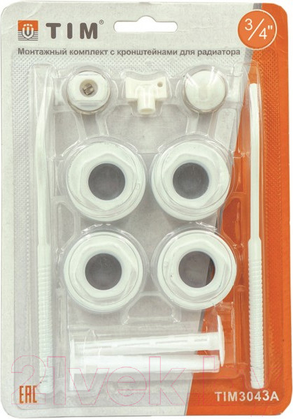 Изображение товара Монтажный комплект для радиатора Tim С двумя кронштейнами 3/4" (3043А, 11 пр.)