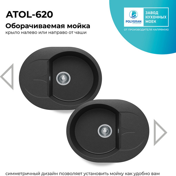Изображение товара Мойка кухонная Polygran Atol-620 (черный)