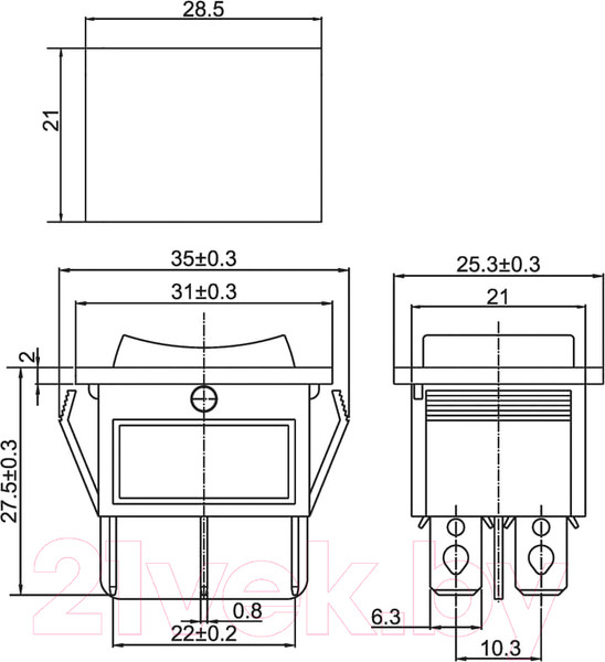 Изображение товара Выключатель клавишный Rexant ON-OFF-ON 06-0308-B (черный)