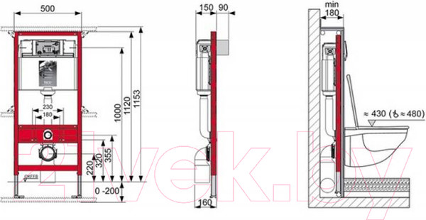 Изображение товара Инсталляция для унитаза TECE Profil 9300302