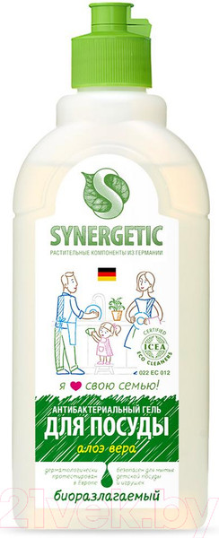 Изображение товара Средство для мытья посуды Synergetic Биоразлагаемое. Алоэ (0.5л)