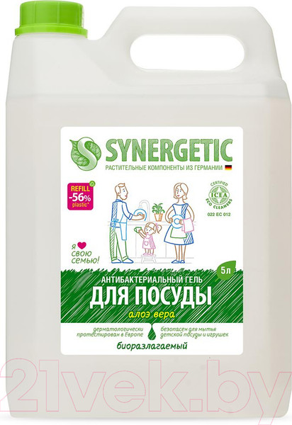 Изображение товара Средство для мытья посуды Synergetic Биоразлагаемое. Алоэ (5л)