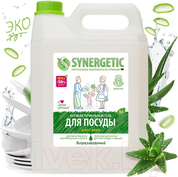 Изображение товара Средство для мытья посуды Synergetic Биоразлагаемое. Алоэ (5л)