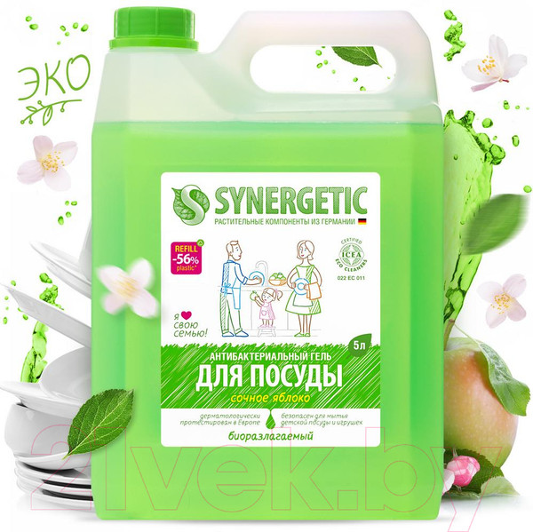 Изображение товара Средство для мытья посуды Synergetic Биоразлагаемое. Яблоко (5л)