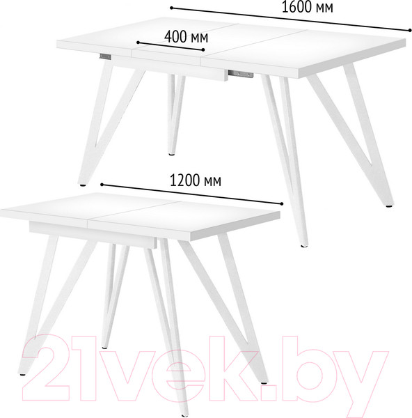 Изображение товара Обеденный стол Millwood Женева 3 Л раздвижной 120-160x80x76 (белый/металл белый)