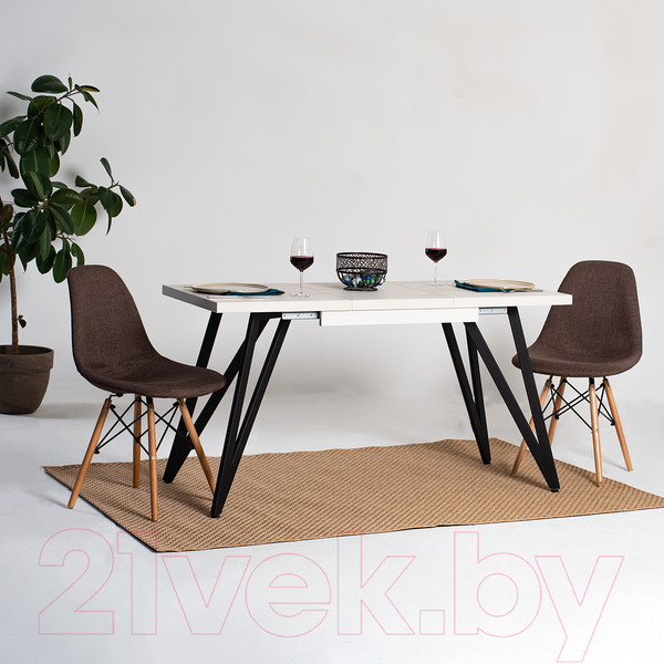 Изображение товара Обеденный стол Millwood Женева 3 Л раздвижной 120-160x80x76 (дуб белый Craft/металл черный)