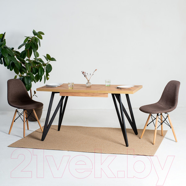 Изображение товара Обеденный стол Millwood Женева 3 Л раздвижной 120-160x80x76 (дуб золотой Craft/металл черный)