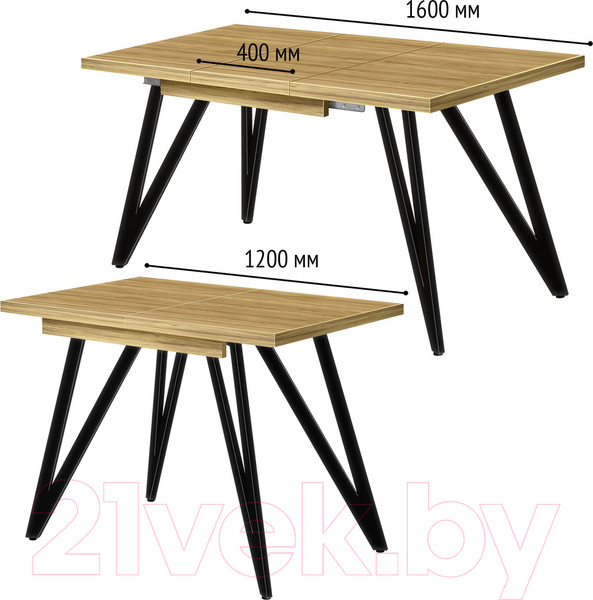 Изображение товара Обеденный стол Millwood Женева 3 Л раздвижной 120-160x80x76 (дуб золотой Craft/металл черный)